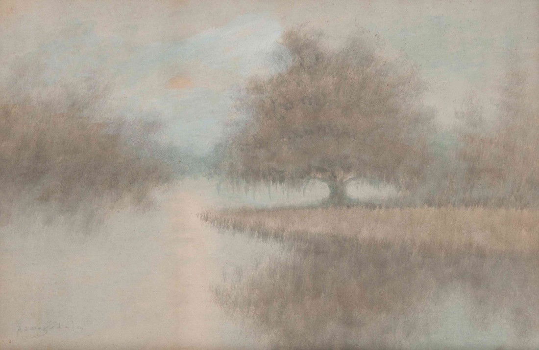 Alexander John Drysdale, (American, 1870-1934), Do: Alexander John Drysdale (American, 1870-1934) Down the Bayou oil wash on paperboard signed A.J. Drysdale (lower left) 20 1/8 x 30 1/4 inches.