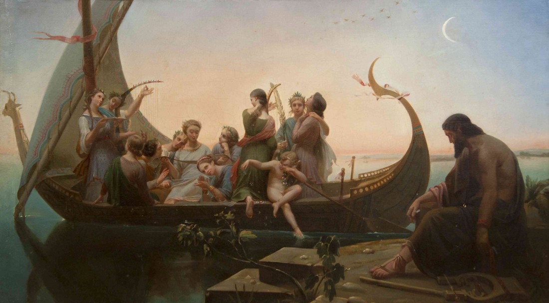 After Marc Gabriel Charles Gleyre, (Swiss, 1808-18: After Marc Gabriel Charles Gleyre (Swiss, 1808-1874) Le Soir les Illusions Perdues oil on canvas 23 x 41 1/2 inches.
