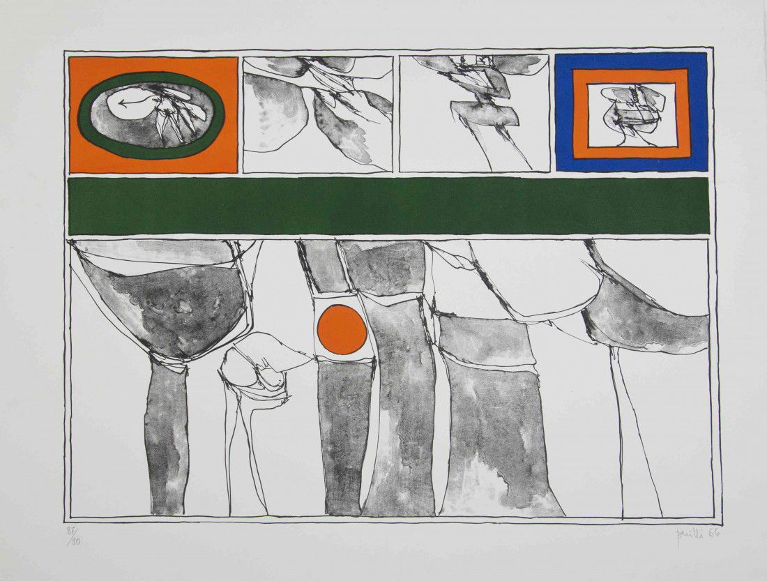 Achille Perilli, (Italian, b. 1927), Untitled: Achille Perilli (Italian, b. 1927) Untitled lithograph edition 87/90, signed Perilli and dated (lower right) 15 1/4 x 20 1/2 inches. Property from The Anne & Jacques Baruch Collection