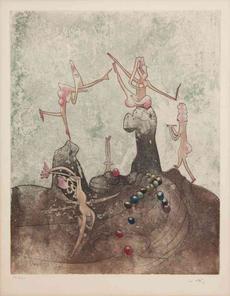 Roberto Matta, (Chilean, 1911-2002), Famile: Roberto Matta (Chilean, 1911-2002) Famile color etching edition 72/100, signed Matta (lower right) 18 1/2 x 14 1/2 inches. Provenance: Benjamin Galleries, Chicago, Illinois