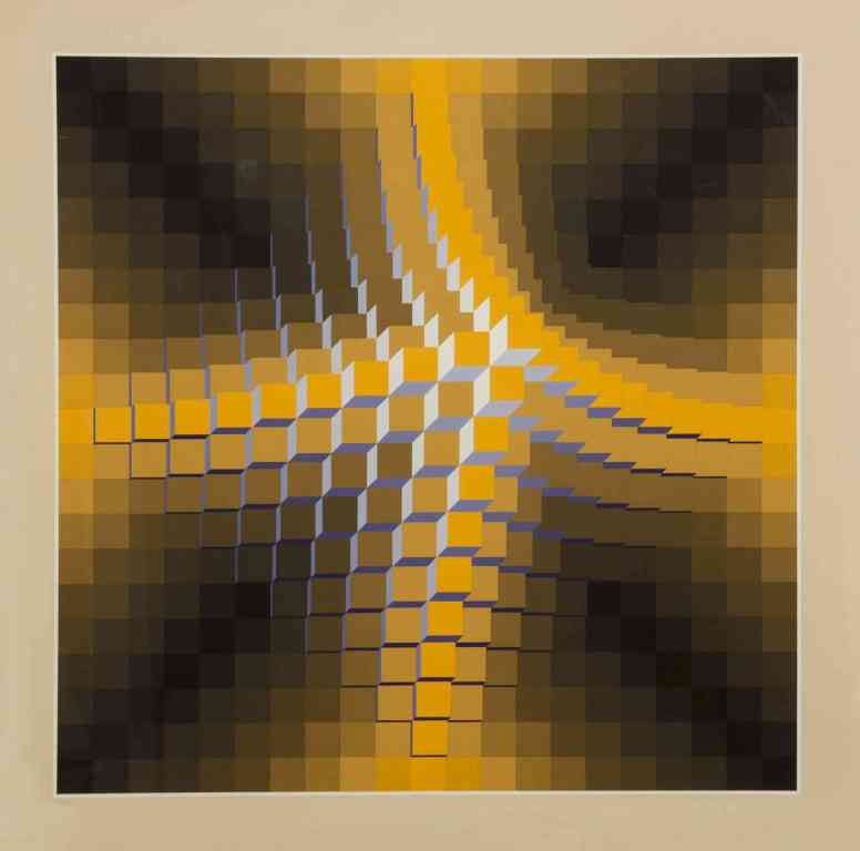 Yvaral (Jean-Pierre Vasarely), (French, 1934-2002: Yvaral (Jean-Pierre Vasarely) (French, 1934-2002) Structure Cubiques (3 works) serigraph edition 135/200, signed Jean-Pierre Yvaral (lower right), stamped 24 x 24 inches.