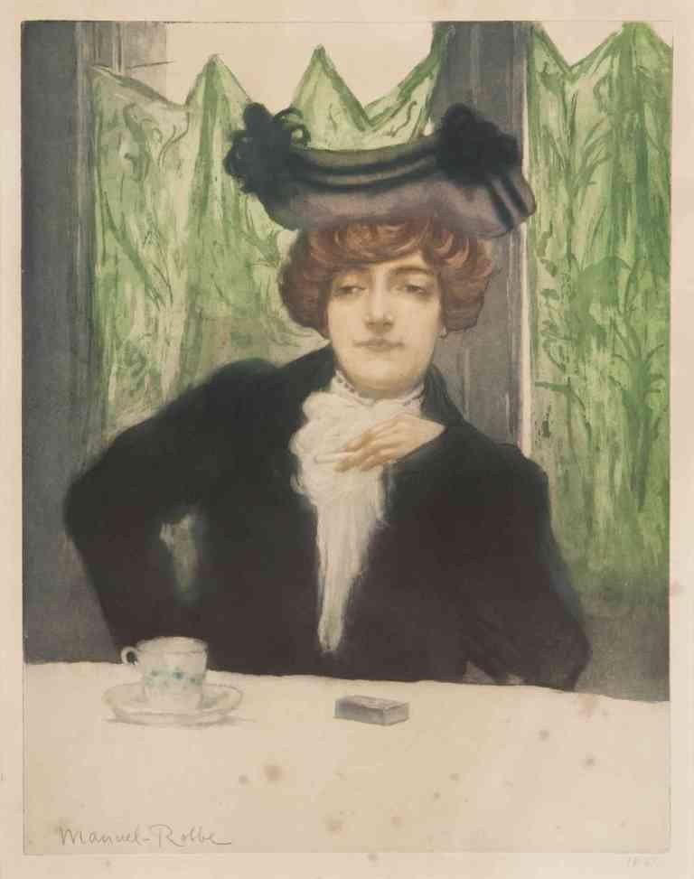 Manuel Robbe, (French, 1872-1936), Cigarette: Manuel Robbe (French, 1872-1936) Cigarette etching signed Manuel Robbe (lower left) 16 1/2 x 13 inches. Property from Saint Scholastica Academy, Chicago, Illinois