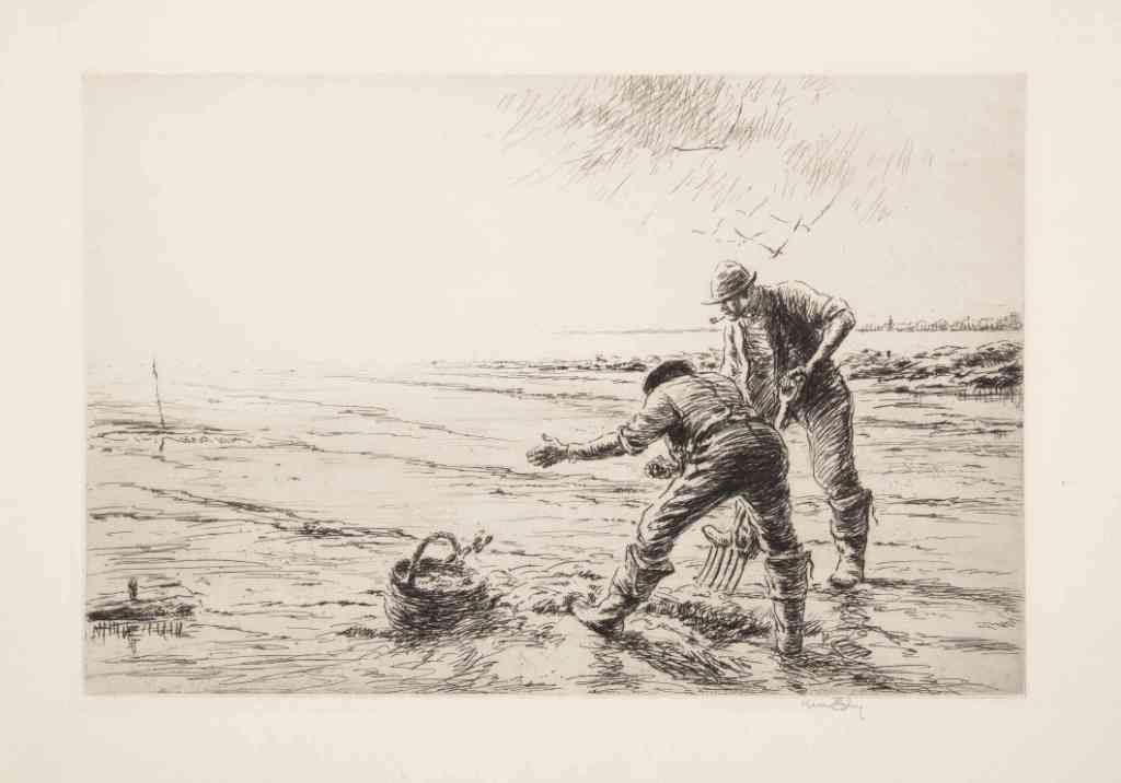 Kerr Eby, (American, 1889-1946), Digging for Clam: Kerr Eby (American, 1889-1946) Digging for Clams, 1931 etching; Chicago Society of Etchers ed. of 350 8 1/2 x 12 1/2 inches. Property from the Collection of Daniel and Cheryl Boehmke, Wisconsin Dell