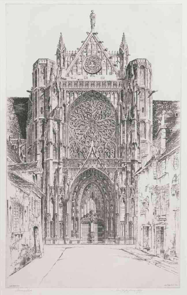 John Taylor Arms, (American, 1887-1953), Gothic G: John Taylor Arms (American, 1887-1953) Gothic Glory, Sens Cathedral, 1929 etching, second state signed John Taylor Arms and dated (lower right) 15 1/4 x 9 inches. Property of a Florid