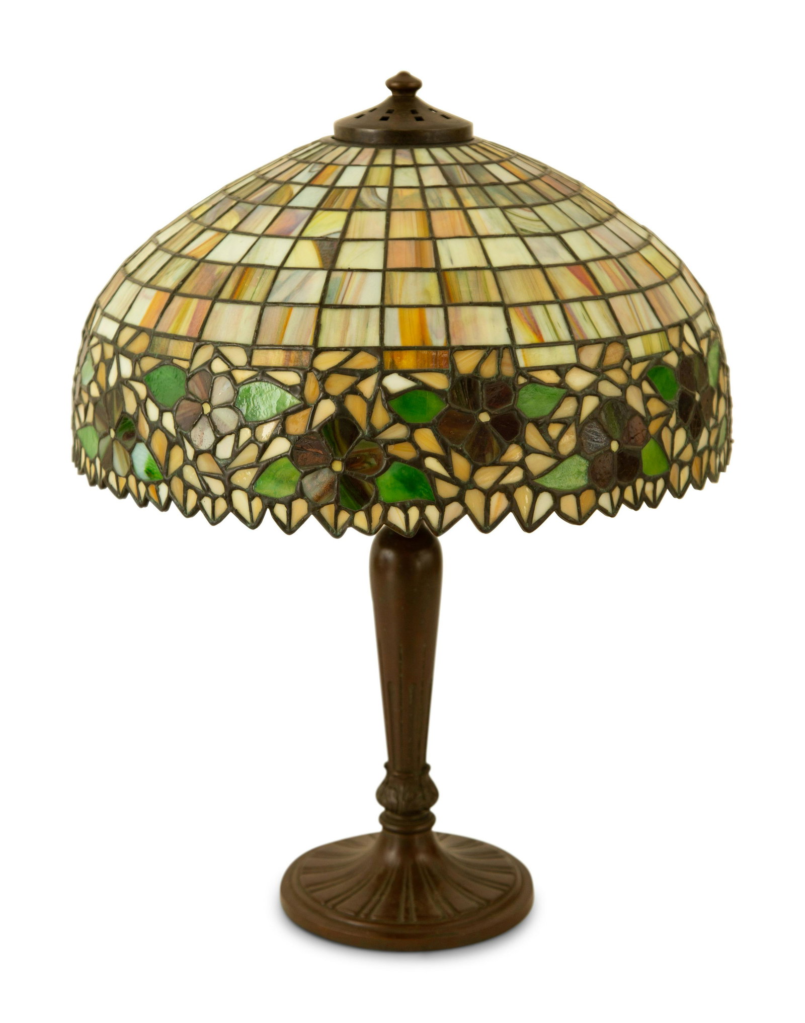 An American Leaded Glass and Patinated Metal Table Lamp (1 of 4)