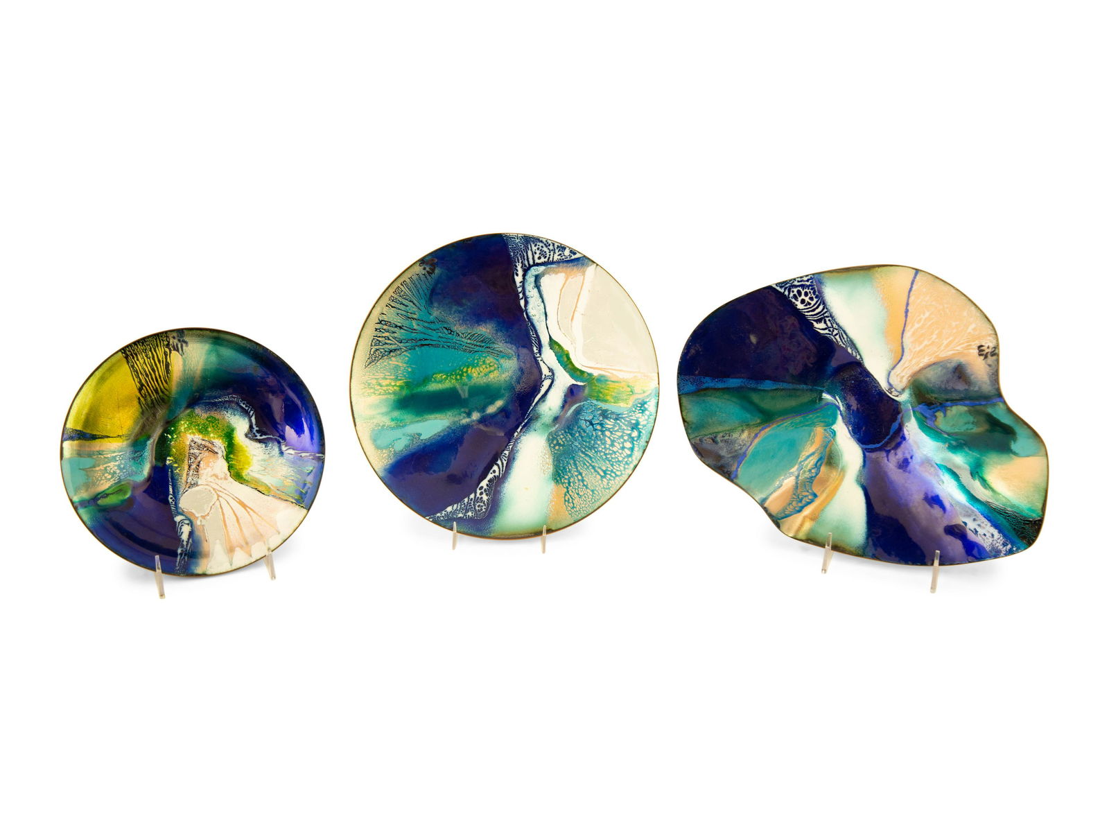 Three Enameled Copper Plates by Bodil Eje (Danish, 20th Century) (1 of 6)