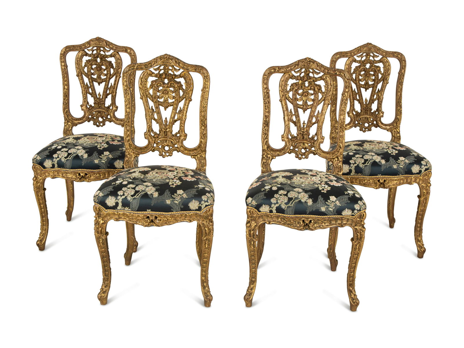 A Set of Four French Rococo Style Carved Gilt Wood Side Chairs (1 of 5)