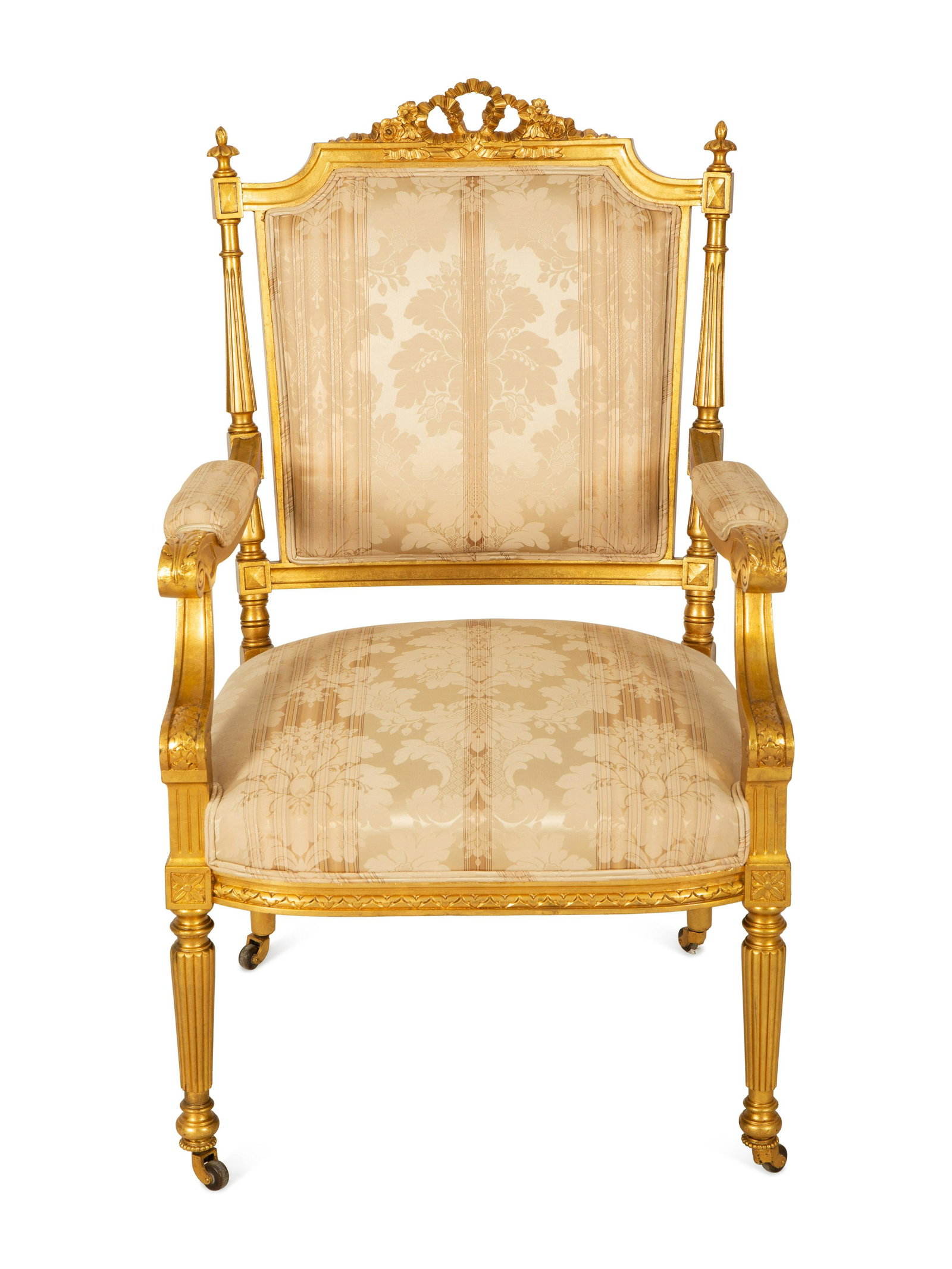 A Louis XVI Style Giltwood Armchair: A Louis XVI Style Giltwood Armchair 19th Century Height 39 x width 23 3/4 inches. Property from the Collection of Robert and Mary Montgomery, Palm Beach, Florida
