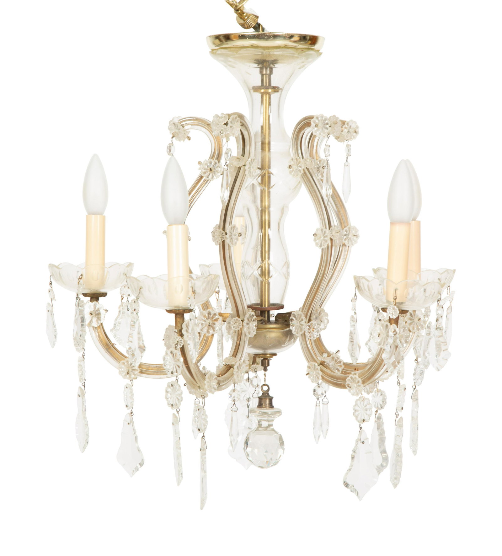 A Molded and Cut Glass Five-Light Chandelier: A Molded and Cut Glass Five-Light Chandelier 20th Century Height 19 inches. Property from the Collection of Robert and Mary Montgomery, Palm Beach, Florida