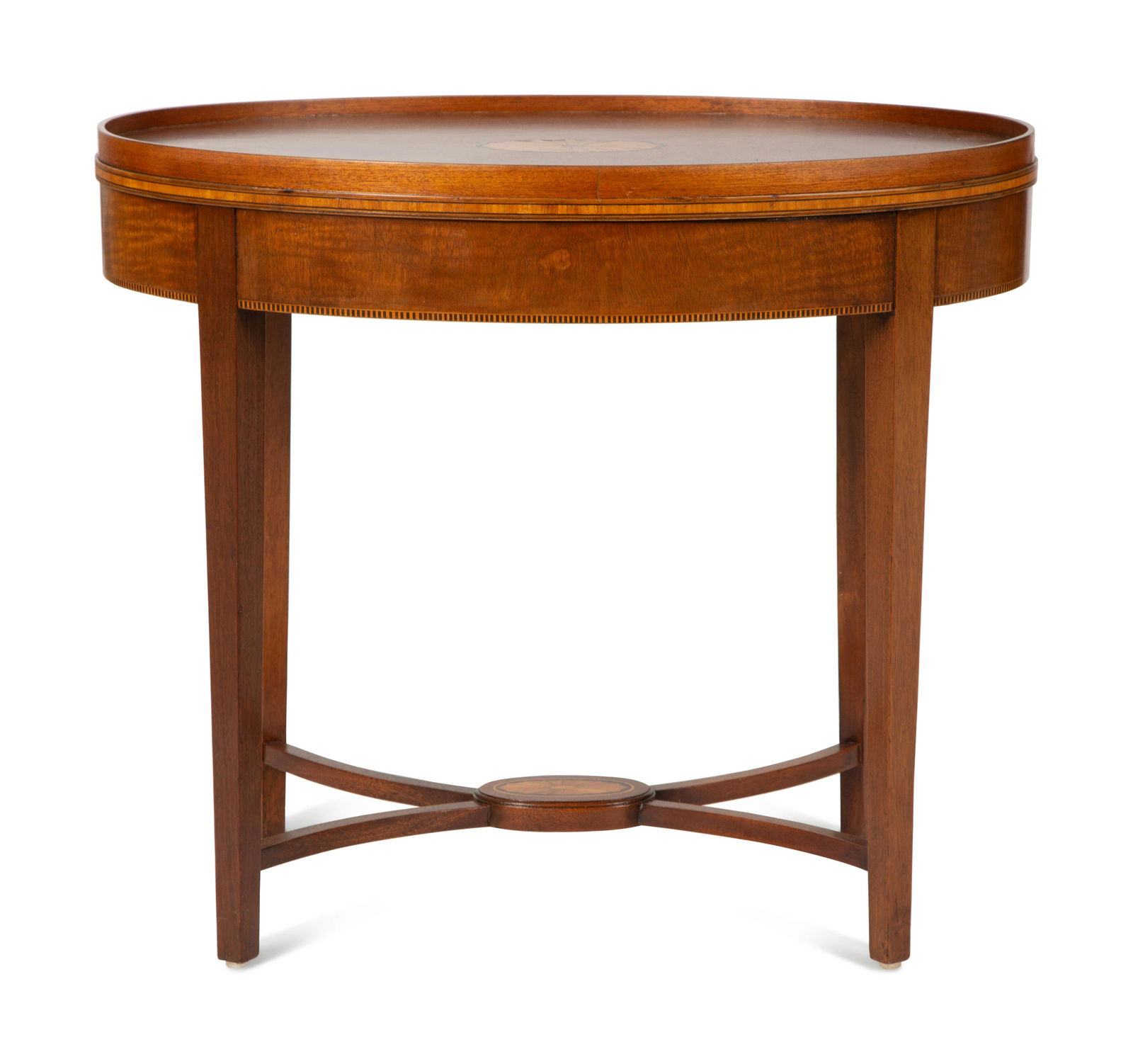 A George III Style Inlaid and Parcel Gilt Mahogany Oval Side Table  (1 of 4)