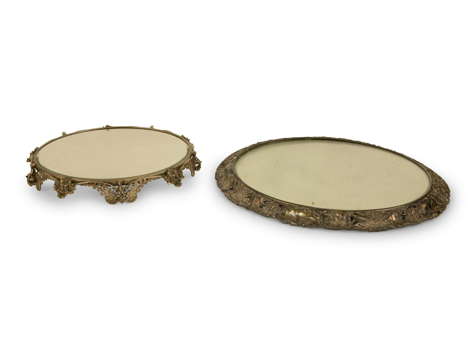 Two Silvered Metal Mirrored Plateaus (1 of 4)