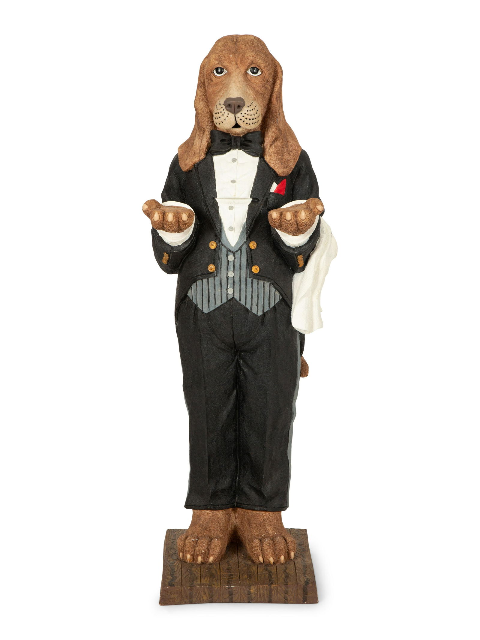 A Whimsical Painted Composition Figure of a Basset Hound Butler (1 of 4)