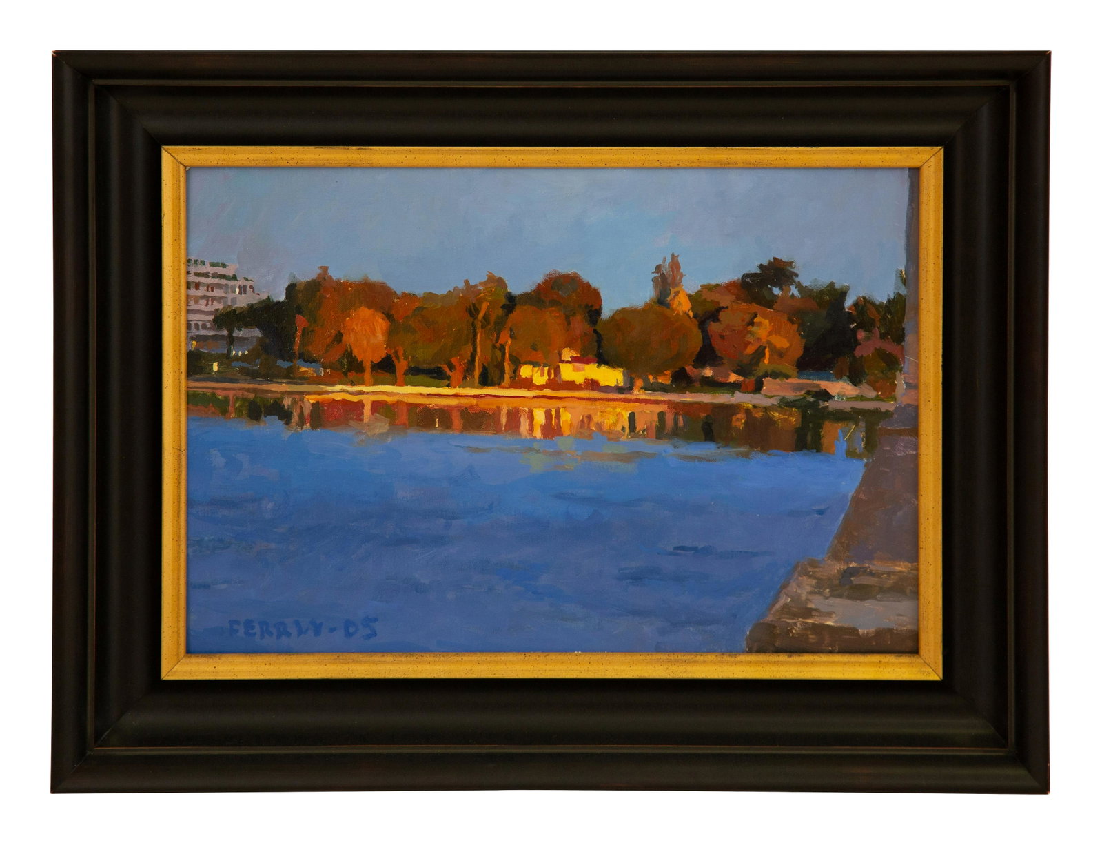 Douglas Ferrin (American, b. 1959) Palm Beach from Middle Bridge, 2005: Douglas Ferrin (American, b. 1959) Palm Beach from Middle Bridge, 2005 oil on panel signed and dated (lower left) 12 1/2 x 18 inches. Property from the Collection of Robert and Mary Montgomery, Palm B