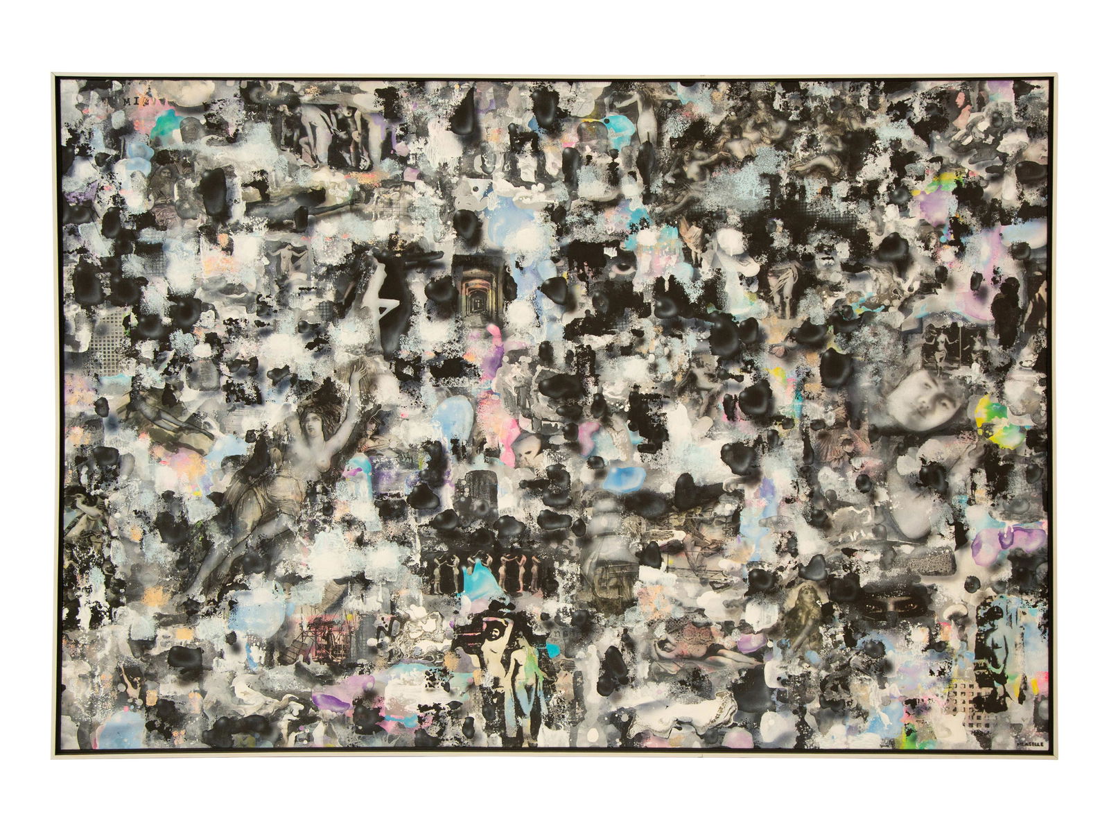 Clarence Measelle (American, b. 1947) Sirens: Clarence Measelle (American, b. 1947) Sirens mixed media on tarpaulin signed and titled (verso) 60 x 84 inches. Property from the Collection of Robert and Mary Montgomery, Palm Beach, Florida