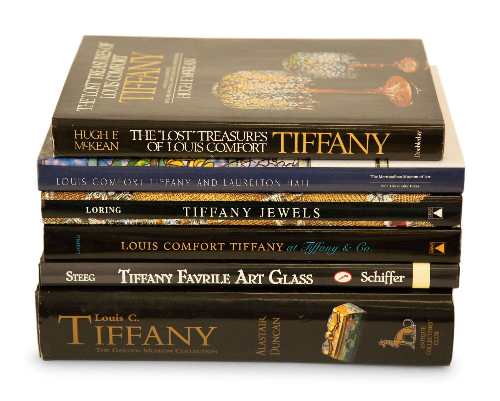 Six Coffee Table Books on Tiffany: Six Coffee Table Books on Tiffany comprising: Tiffany Jewels, by John Loring; Louis Comfort Tiffany at Tiffany & Co., by John Loring; Louis C. Tiffany, The Garden Museum, by Alis