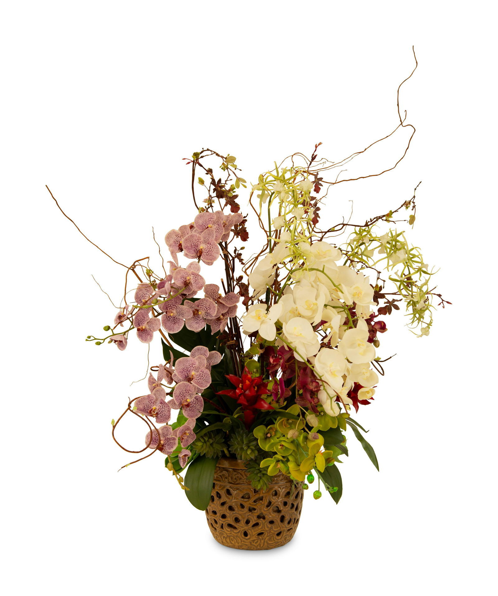A Faux Orchid Floral Arrangement in a Ceramic Pot (1 of 3)