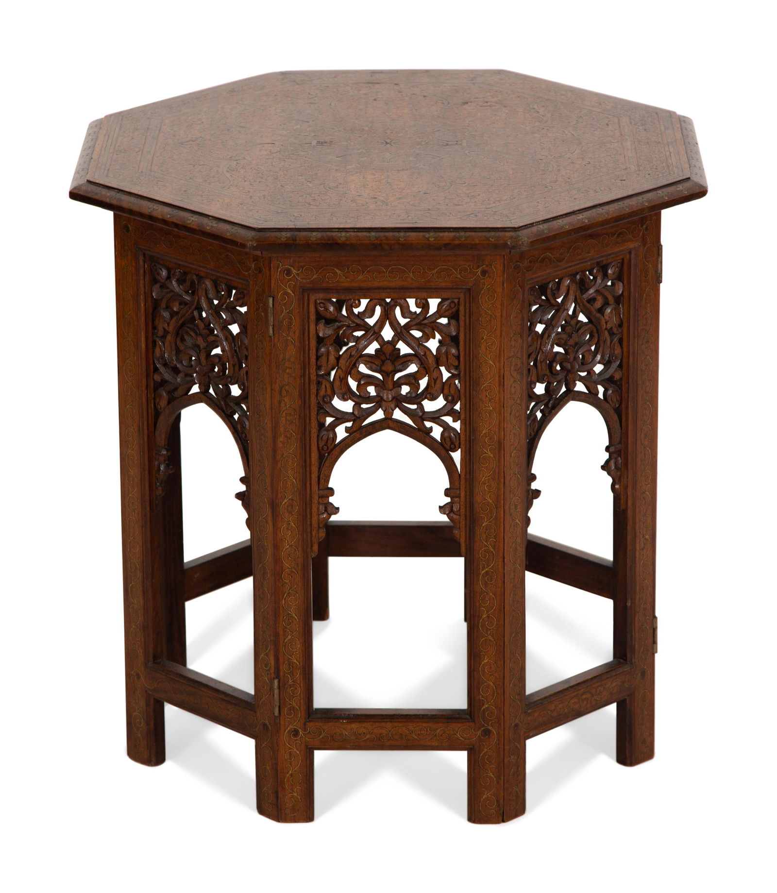 An Anglo-Indian Octagonal Folding Table with Brass Inlay (1 of 4)