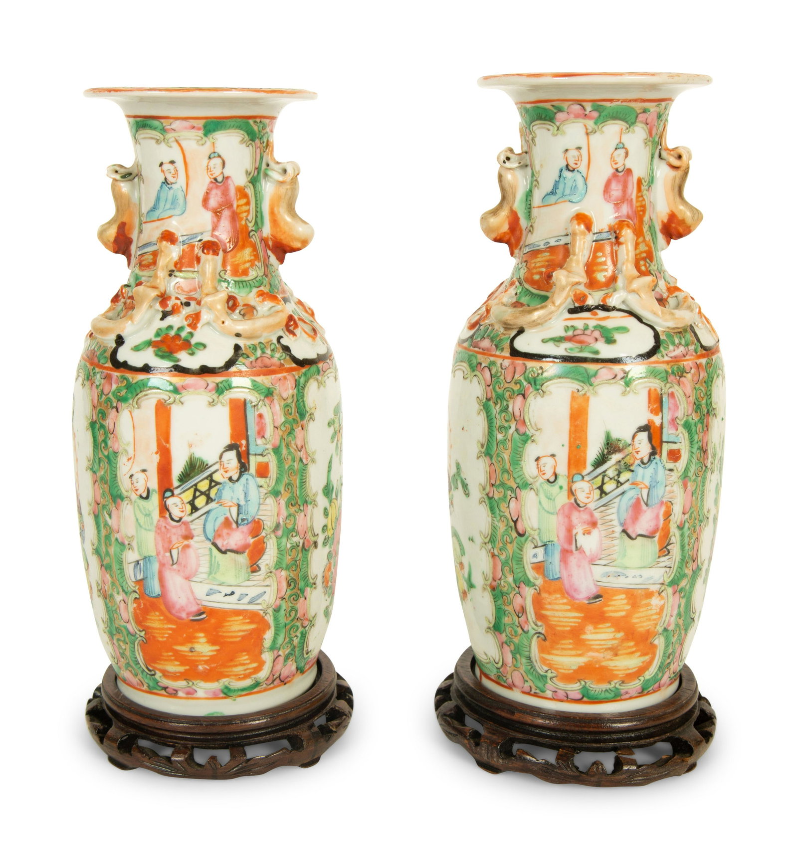 A Pair of Chinese Rose Medallion Porcelain Vases: A Pair of Chinese Rose Medallion Porcelain Vases 20th Century Height 9 inches. Property from the Collection of Robert and Mary Montgomery, Palm Beach, Florida