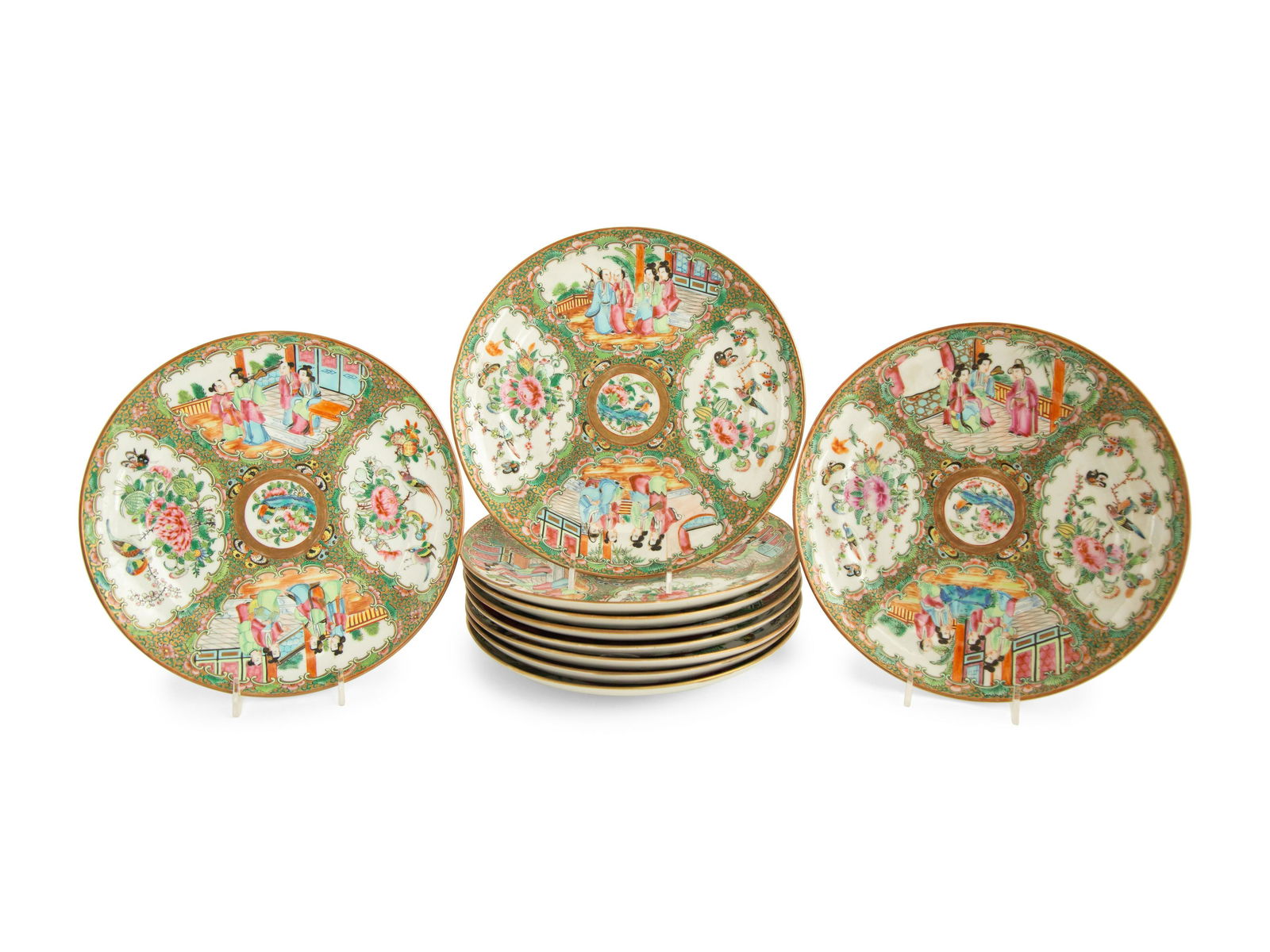 A Set of Ten Chinese Rose Medallion Porcelain Plates (1 of 3)