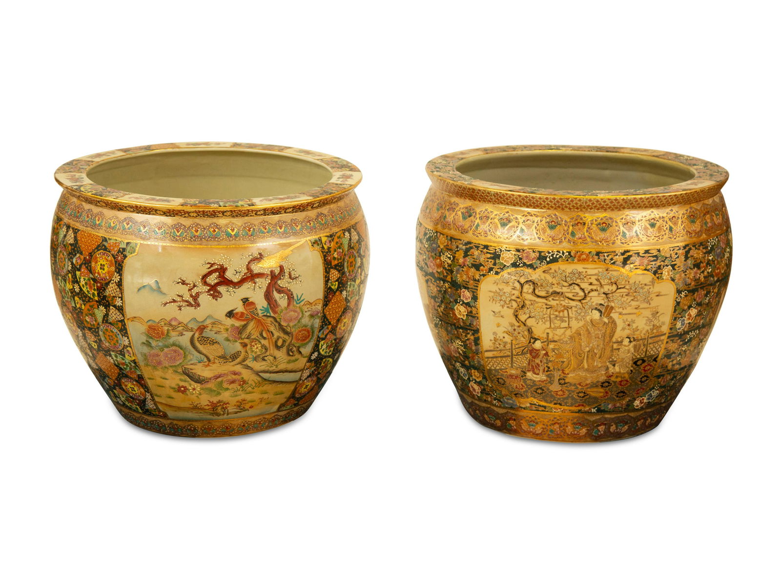 Two Similar Japanese Satsuma Porcelain Jardinieres (1 of 4)