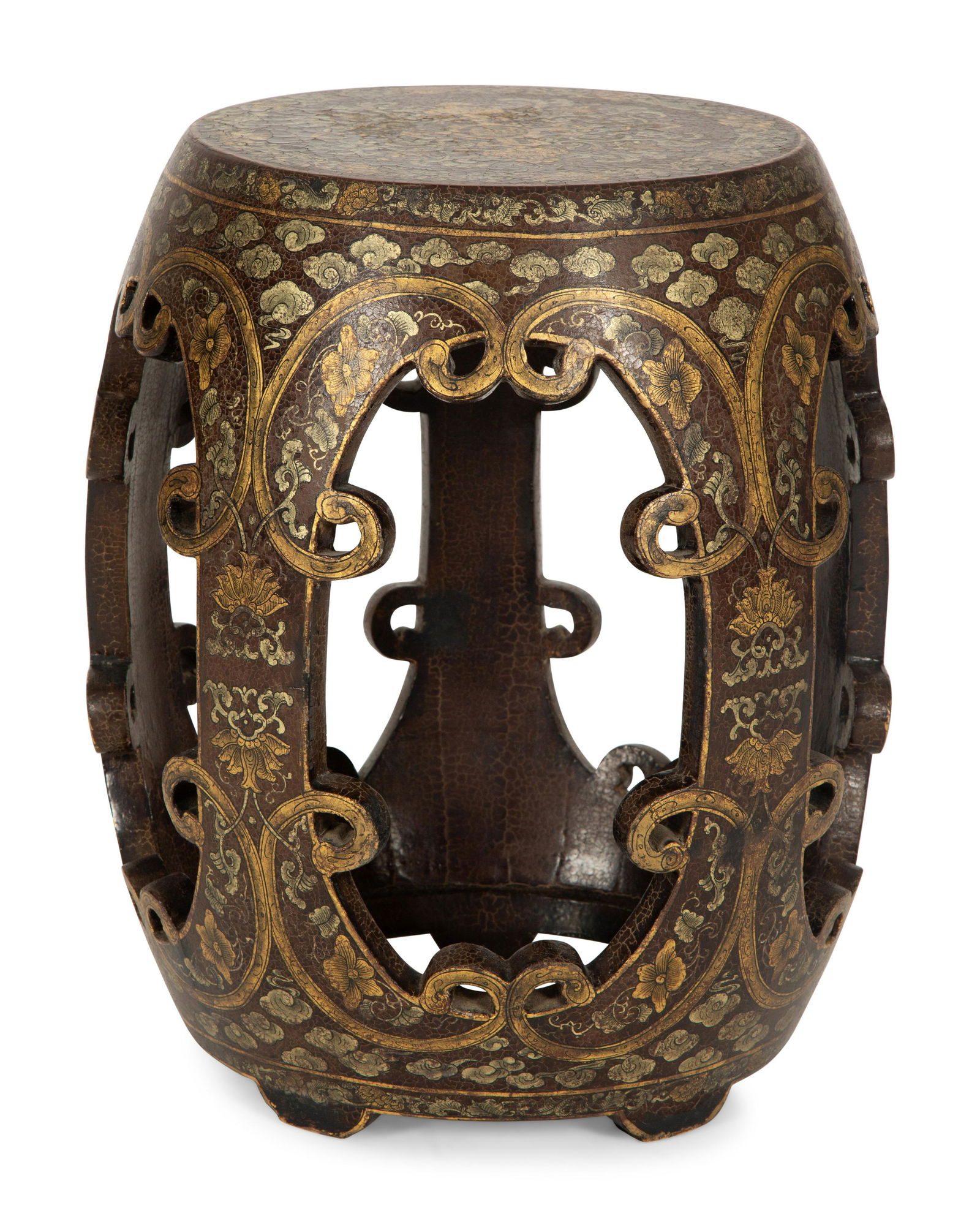 A Chinese Gilt and Black Lacquered Wood Garden Seat (1 of 4)