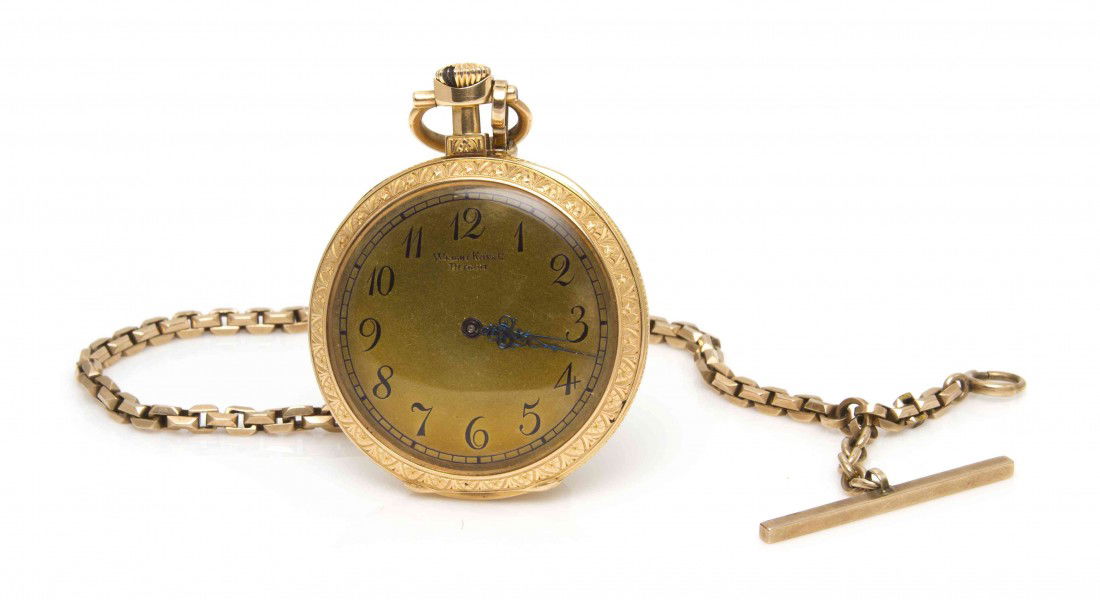 An 18 Karat Yellow Gold Open Face Pocket Watch, P: An 18 Karat Yellow Gold Open Face Pocket Watch, Patek Philippe for Wright K.Y & Co., Circa 1893, 46.00 mm case diameter, gilt dial, Arabic numerals with outer minute register, blued steel Louis XVI ha