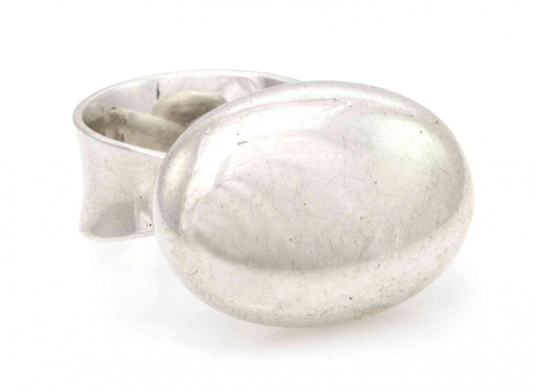 A Sterling Silver Ring, Vivianna Torun B?low-H?b f: A Sterling Silver Ring, Vivianna Torun B?low-H?b for Georg Jensen, consisting of a large hollow oval form. Stamp: 155 TORUN, George Jensen (maker's mark) 925 S Denmark. 7.50 dwts.