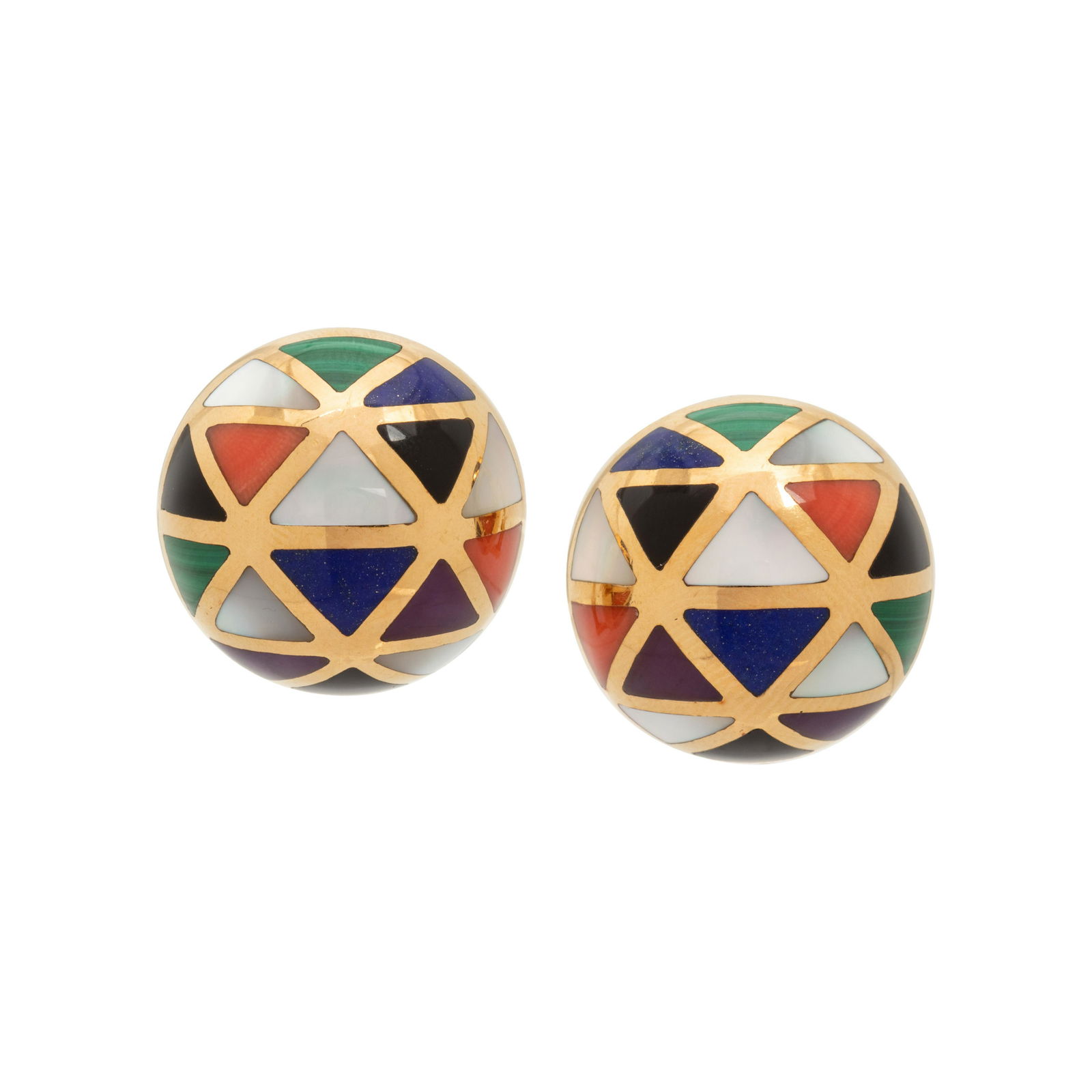 ASCH GROSSBARDT, YELLOW GOLD AND MULTIGEM EARCLIPS (1 of 2)