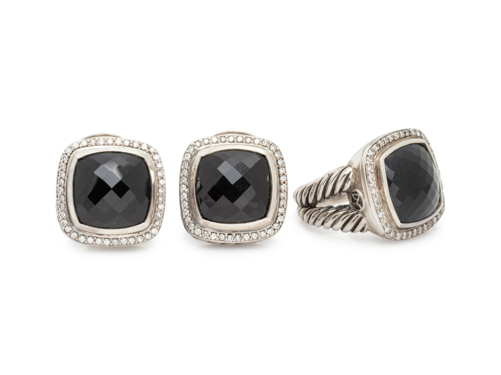 DAVID YURMAN, STERLING SILVER, ONYX AND DIAMOND 'ALBION' SET (1 of 5)
