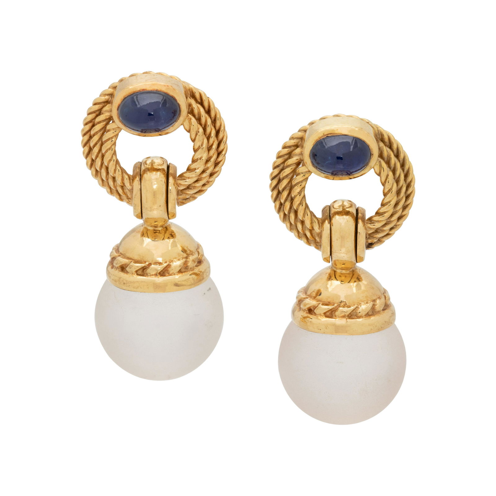 YELLOW GOLD, SAPPHIRE AND GLASS EARCLIPS (1 of 2)