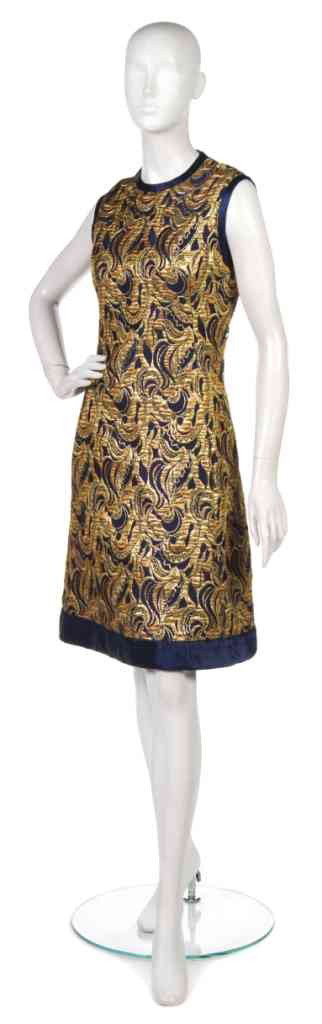 A Malcolm Starr Navy Blue Gold Brocade Dress Suit.: A Malcolm Starr Navy Blue Gold Brocade Dress Suit. Labeled: Malcolm Starr.