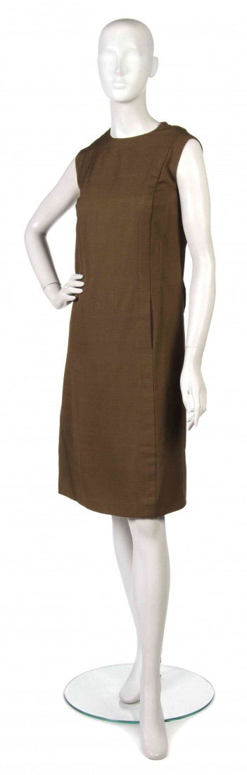 A Bill Blass Brown Linen Dress.: A Bill Blass Brown Linen Dress. Labeled: Bill Blass for Maurice Rentner. Property from the Ohio State University Historic Costume and Textile Collection, Columbus, Ohio