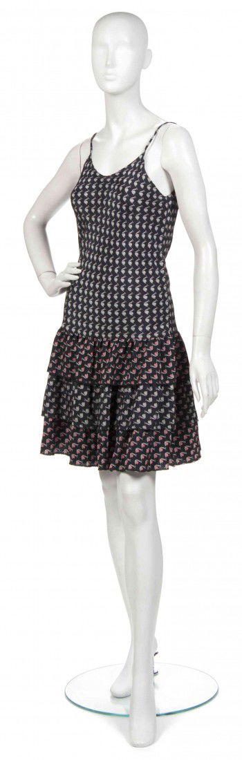 A Joan Vass Black Silk 'Snail' Day Dress,: A Joan Vass Black Silk 'Snail' Day Dress, with a drop waist and V-neckline. No label. Property from the Estate of Joan Vass, New York, New York