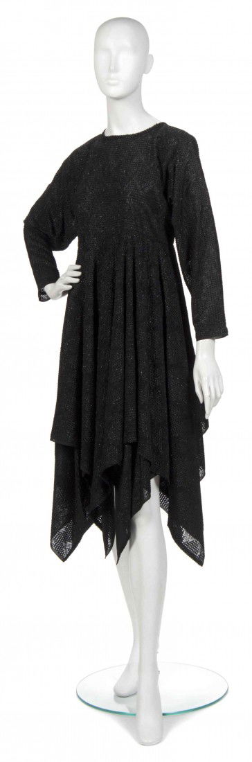 A Joan Vass Black Cut Velvet Dress,: A Joan Vass Black Cut Velvet Dress, with lurex throughout, long sleeved with an empire waist and flowing skirt. No label. Property from the Estate of Joan Vass, New York, New York