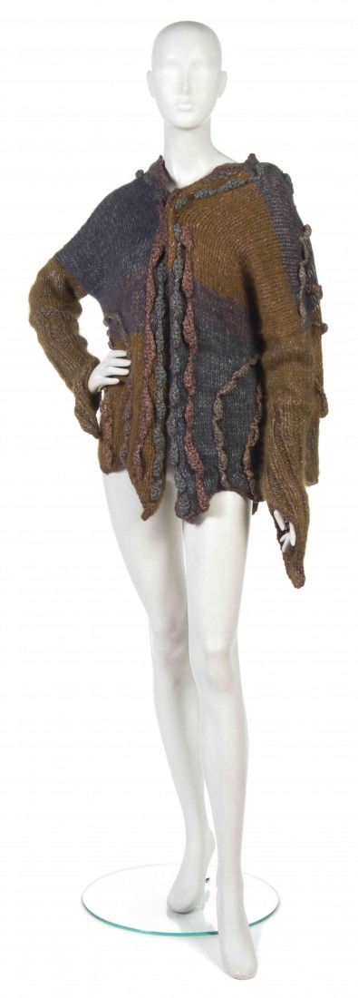 A Joan Vass Brown and Blue Multicolored Sweater,: A Joan Vass Brown and Blue Multicolored Sweater, one-of-a-kind, with knit detailing throughout. Labeled: Joan Vass N.Y./OOK. Property from the Estate of Joan Vass, New York, New York