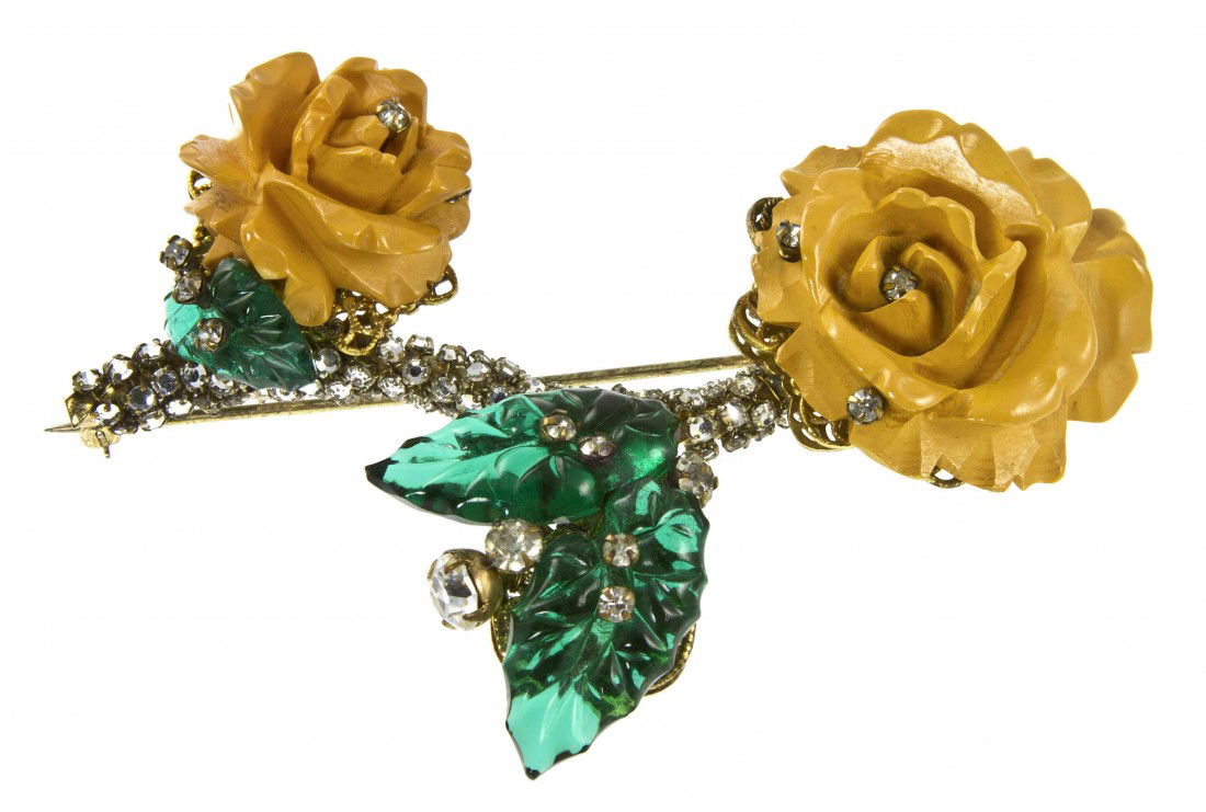 A Miriam Haskell Floral Brooch.: A Miriam Haskell Floral Brooch. Stamped: Miriam Haskell.