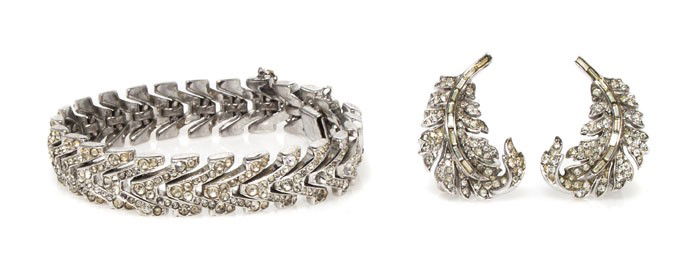 A Trifari Rhinestone Suite.: A Trifari Rhinestone Suite. Stamped: Trifari. Property from the Estate of Ken and Ellen Belford, Wheaton, Illinois