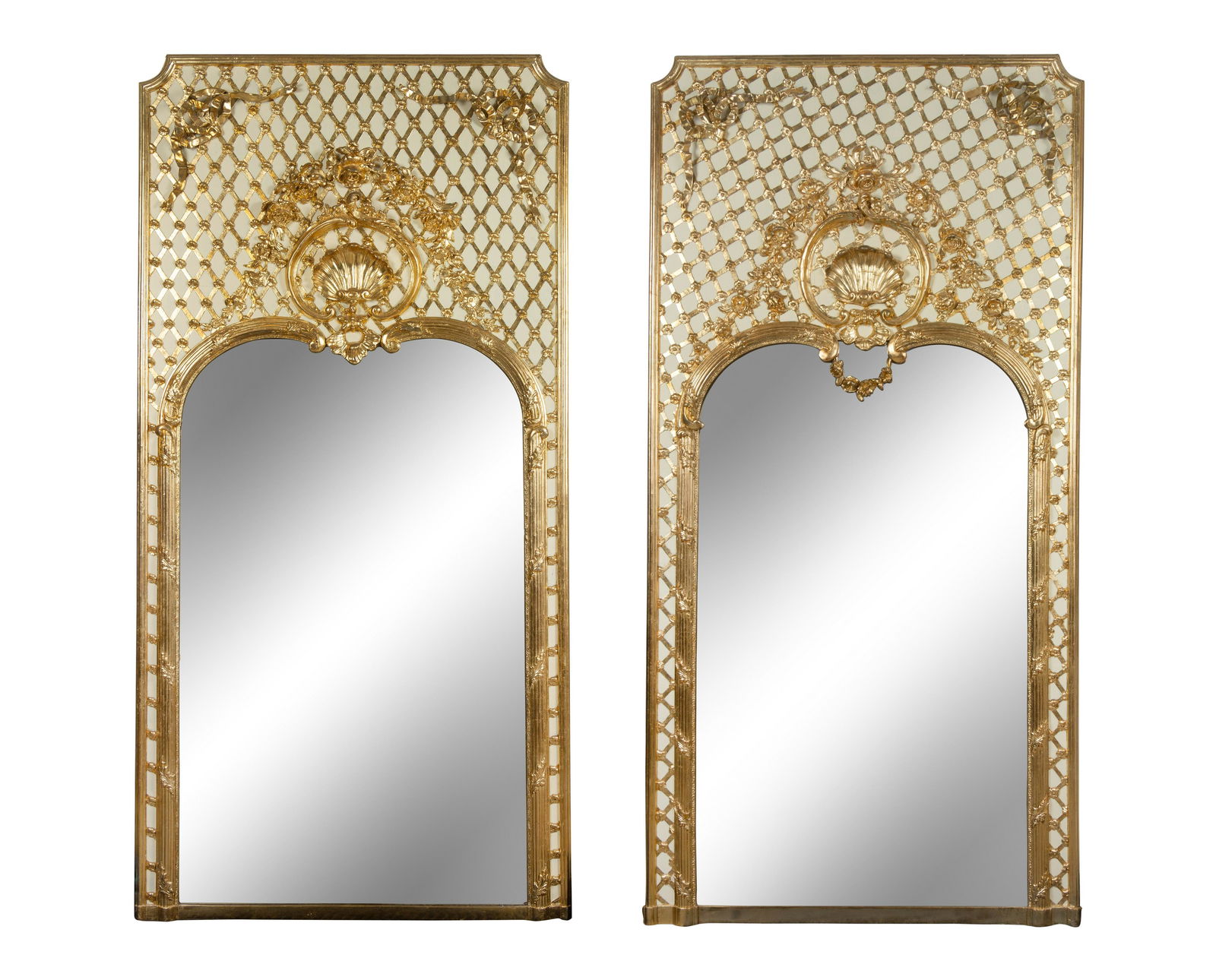 A Pair of French Painted and Parcel Gilt Trumeau Mirrors: A Pair of French Painted and Parcel Gilt Trumeau Mirrors 20th Century Height 95 x width 46 1/2 inches. Property from the Estate of Michael L. Wilkie, Chicago, Illinois Michael L. Wilkie (1941-2021) wa