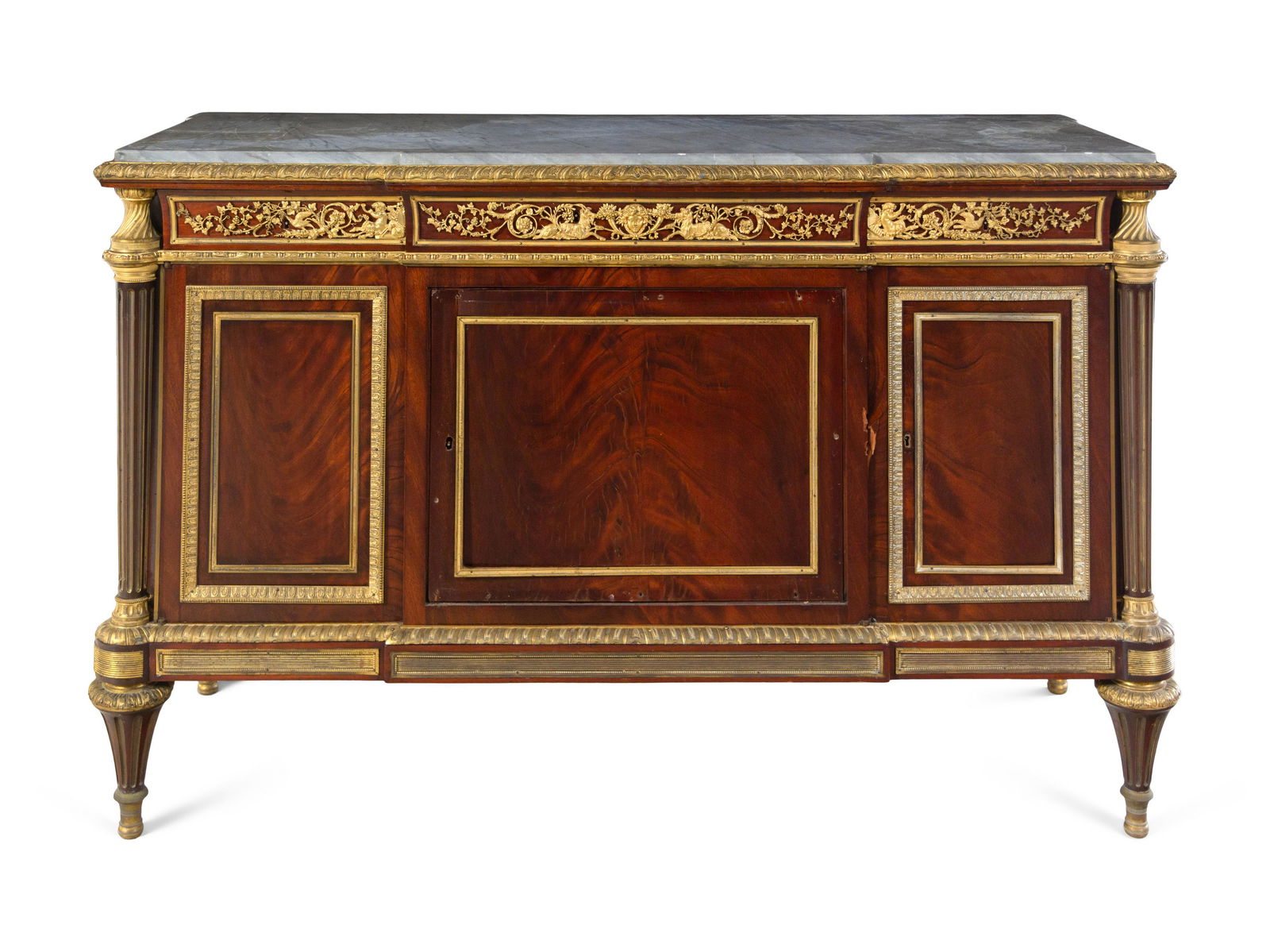 A Louis XVI Style Gilt Bronze Mounted Mahogany Marble-Top Cabinet After the Model by Jean-Henri (1 of 5)
