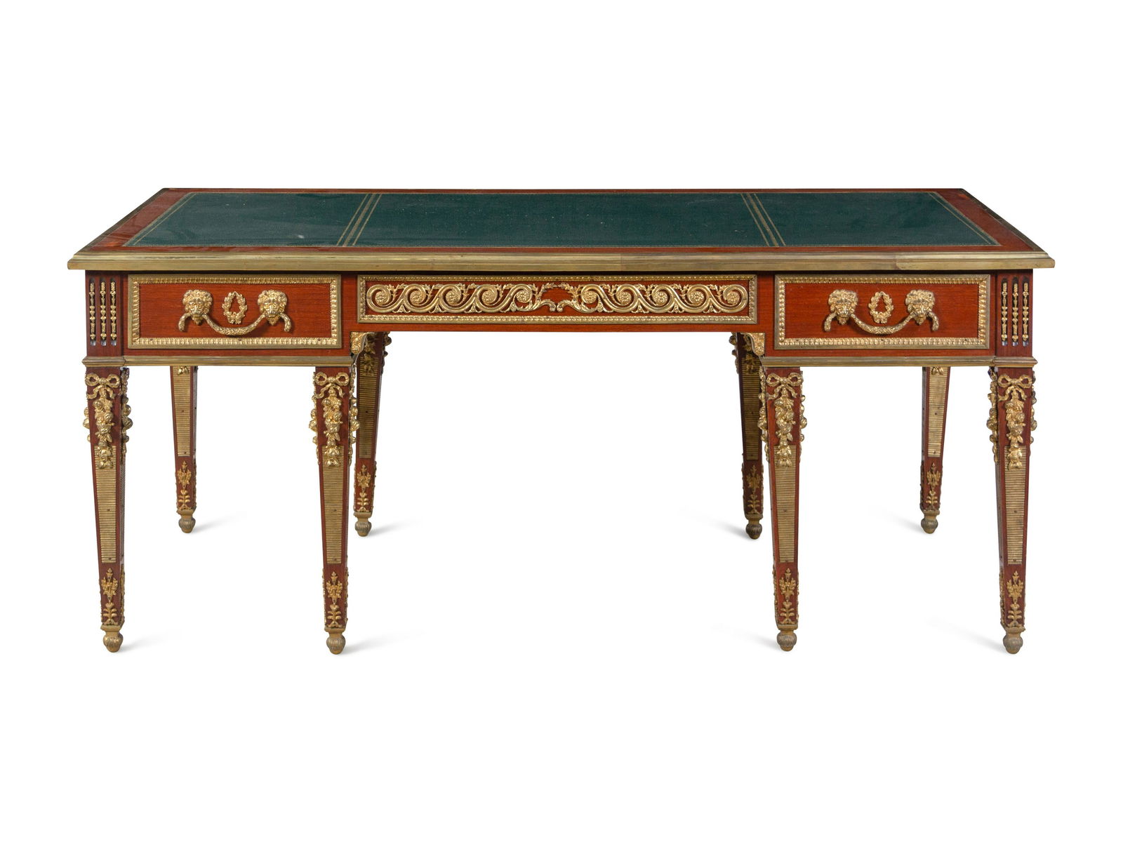 A Louis XVI Style Gilt Bronze Mounted Mahogany Bureau Plat After the Model by Guillaume Benneman (1 of 6)
