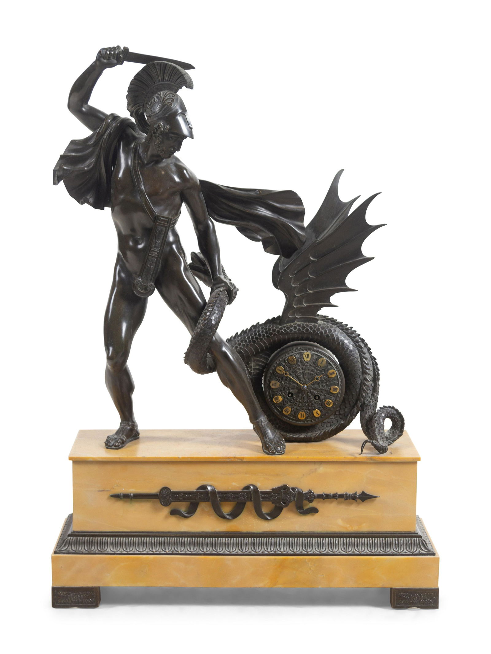 An Empire Bronze Mounted Sienna Marble Figural Mantel Clock (1 of 6)