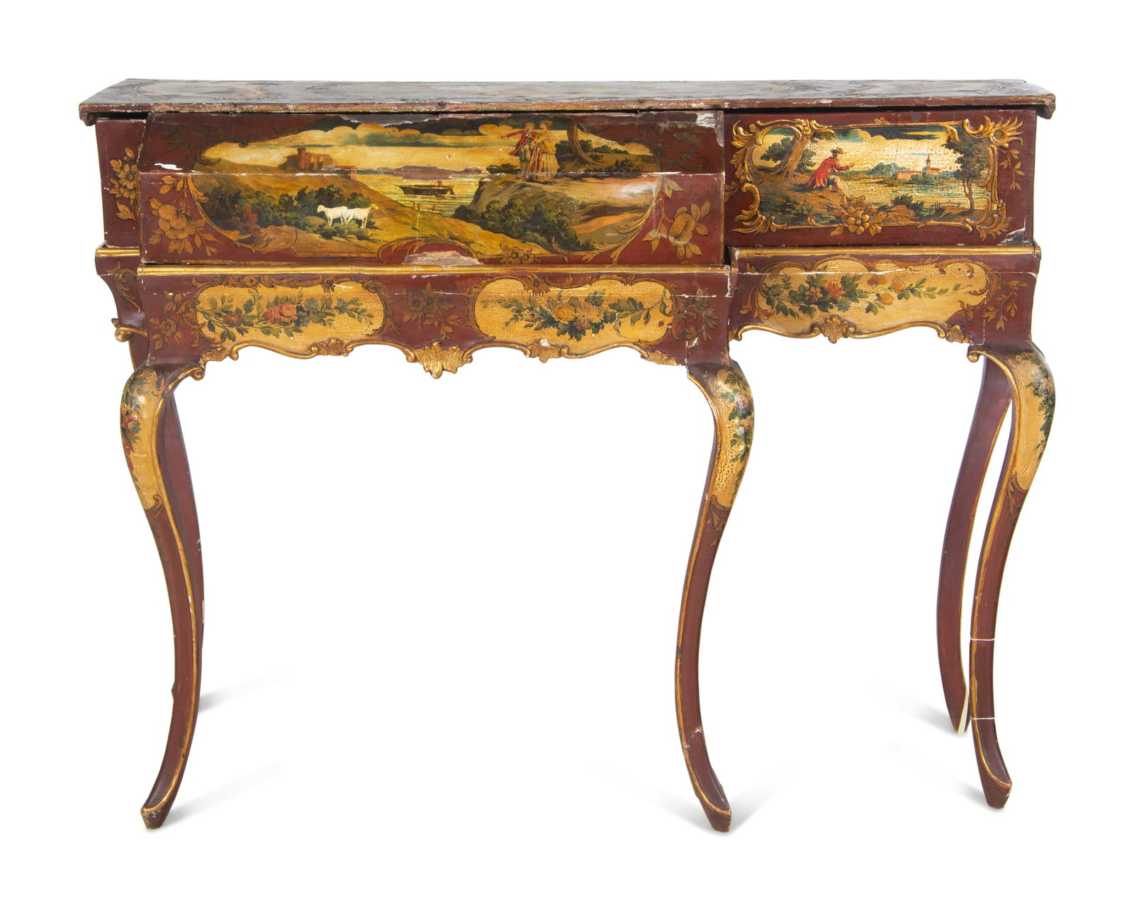 A Rococo Style Painted Zither on Stand: A Rococo Style Painted Zither on Stand 19th Century Height 36 5/8 x width 50 x depth 19 inches. Property from a Midwestern Institution