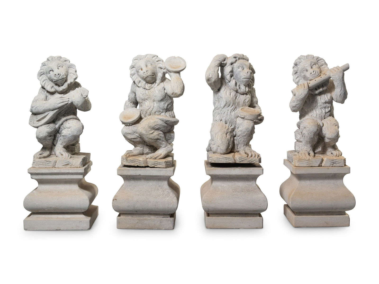 A Set of Four Italian Limestone Figures of Monkey Musicians (1 of 5)