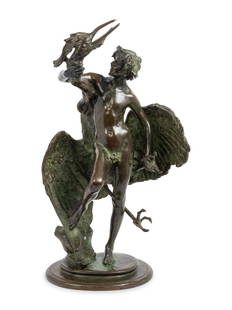 After Frederick William MacMonnies: After Frederick William MacMonnies Young Faun with Heron bronze signed Frederick MacMonnies, inscribed Copyright 1894 Paris 1890 and stamped 11 and MADE IN FRANCE Height 26 5/8 inches.