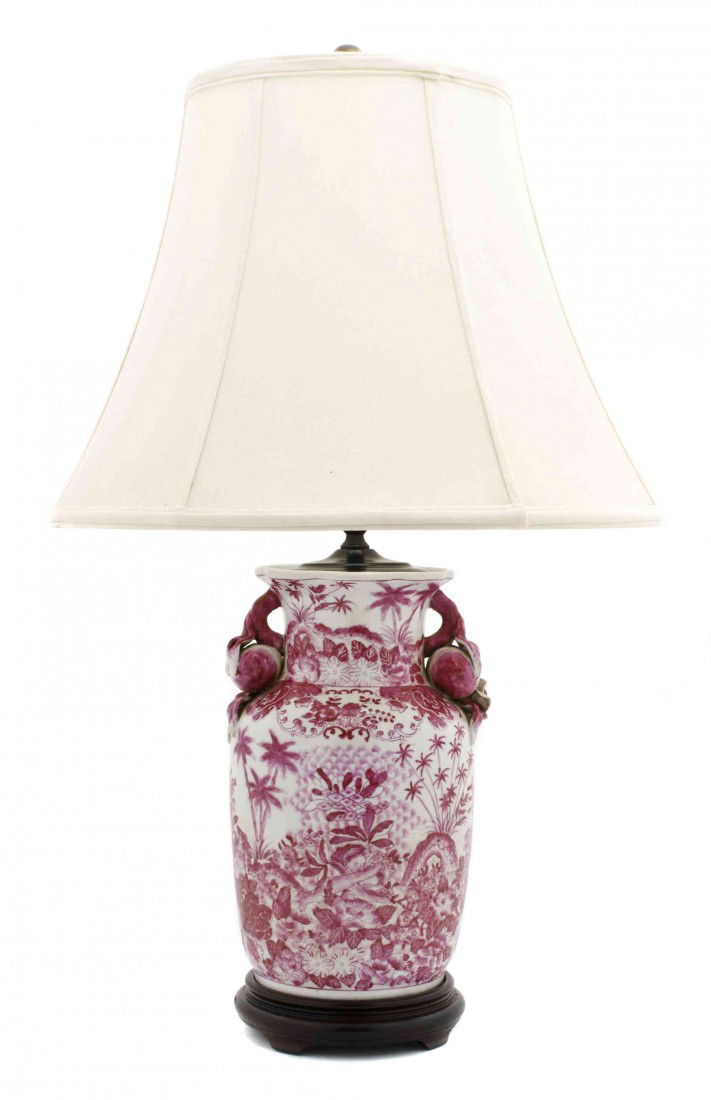 An Asian Porcelain Table Lamp, Height 27 1/2 inche: An Asian Porcelain Table Lamp, of baluster form, having polychrome foliate decoration throughout. Height 27 1/2 inches. Property from the Collection of Robert and David Smith, Michigan