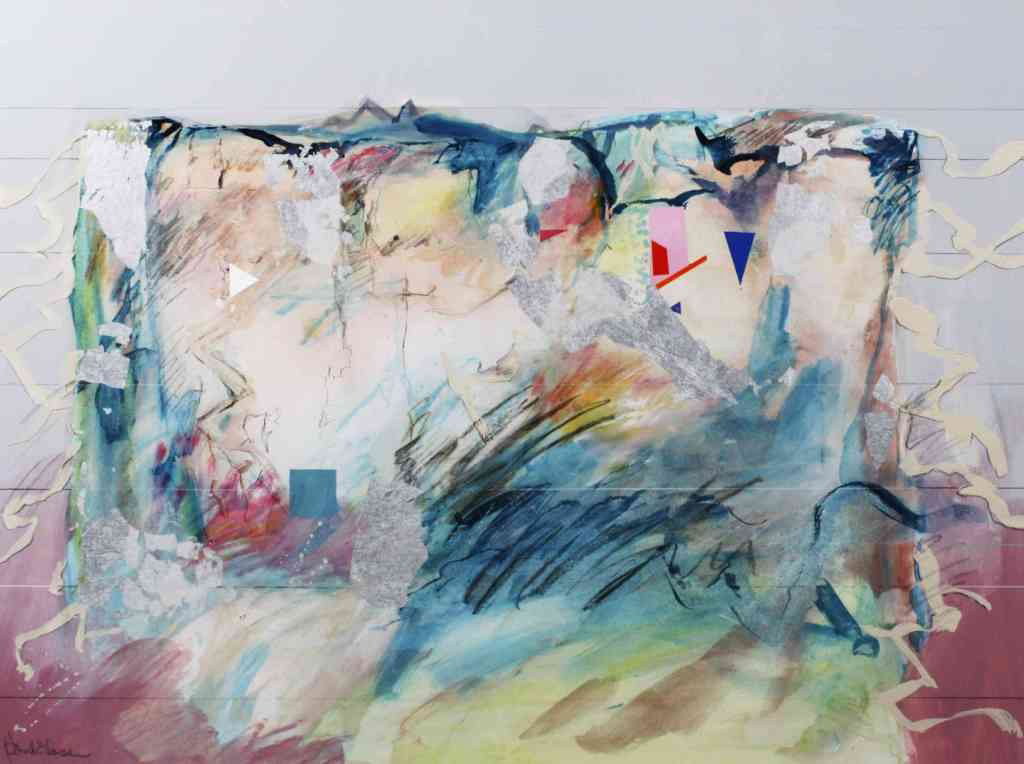 Harold Hal" Larsen, (American, b. 1934), Navajo Ho: Harold "Hal" Larsen (American, b. 1934) Navajo Horse Blanket mixed media signed Harold E Larsen (lower left) 39 x 29 inches.