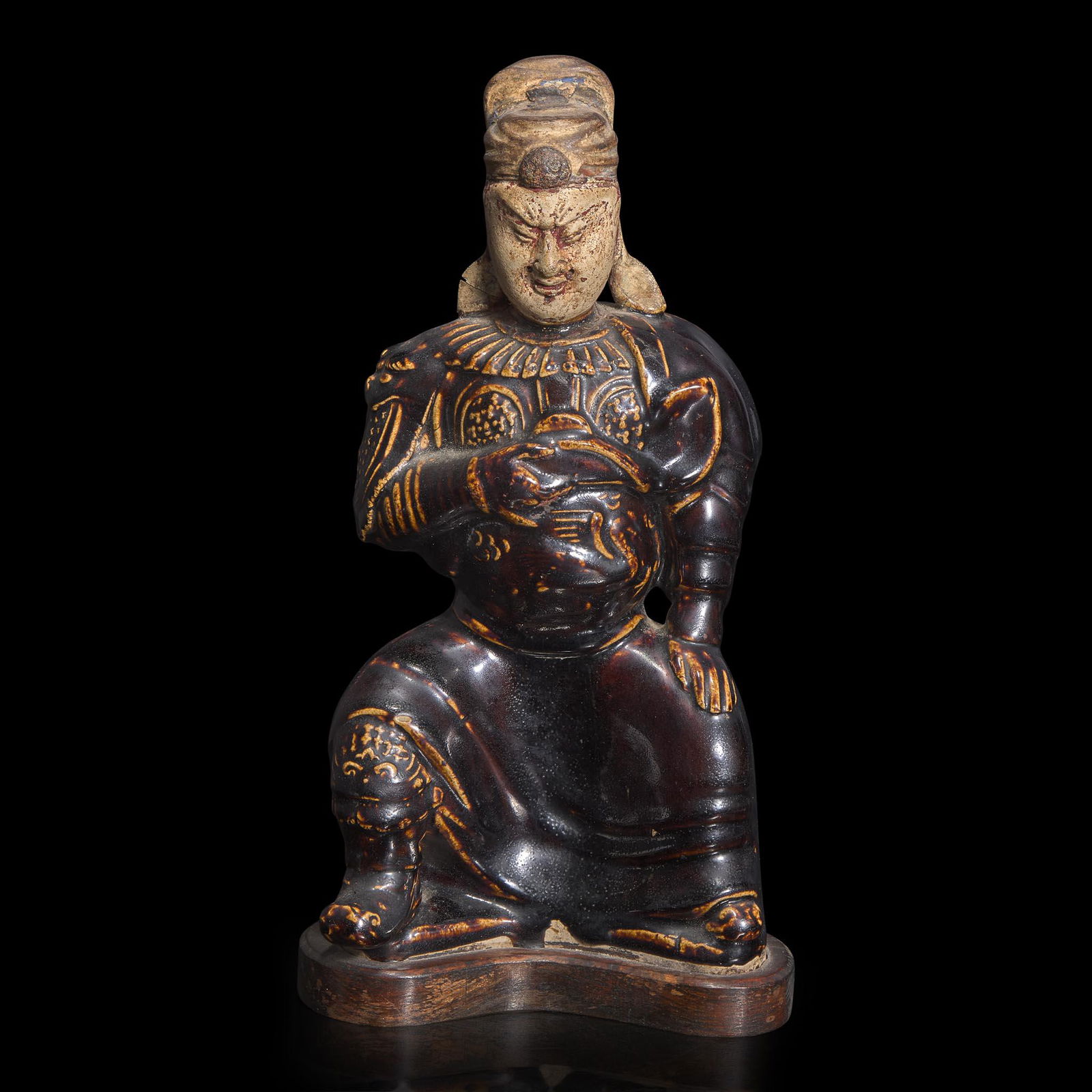 A Chinese brown glazed figure of Guandi 关帝像 Ming dynasty 明 (1 of 2)