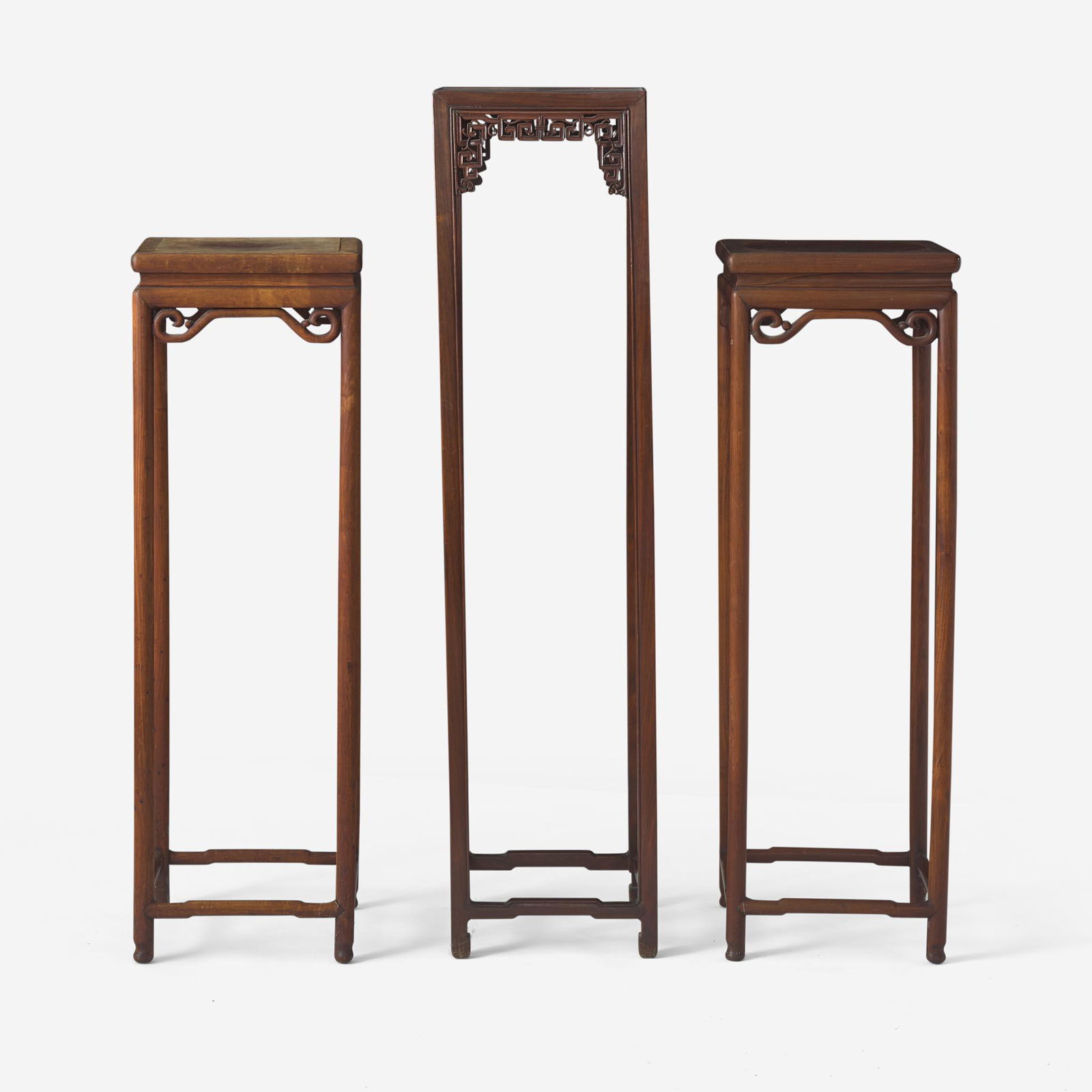 Three Chinese hardwood tall stands 香几三件 Late Qing to Republic period (1 of 4)