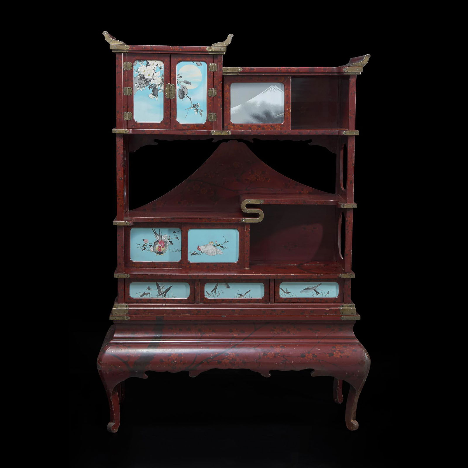 A Japanese lacquer display cabinet with cloisonné panels 日本漆器 (1 of 6)