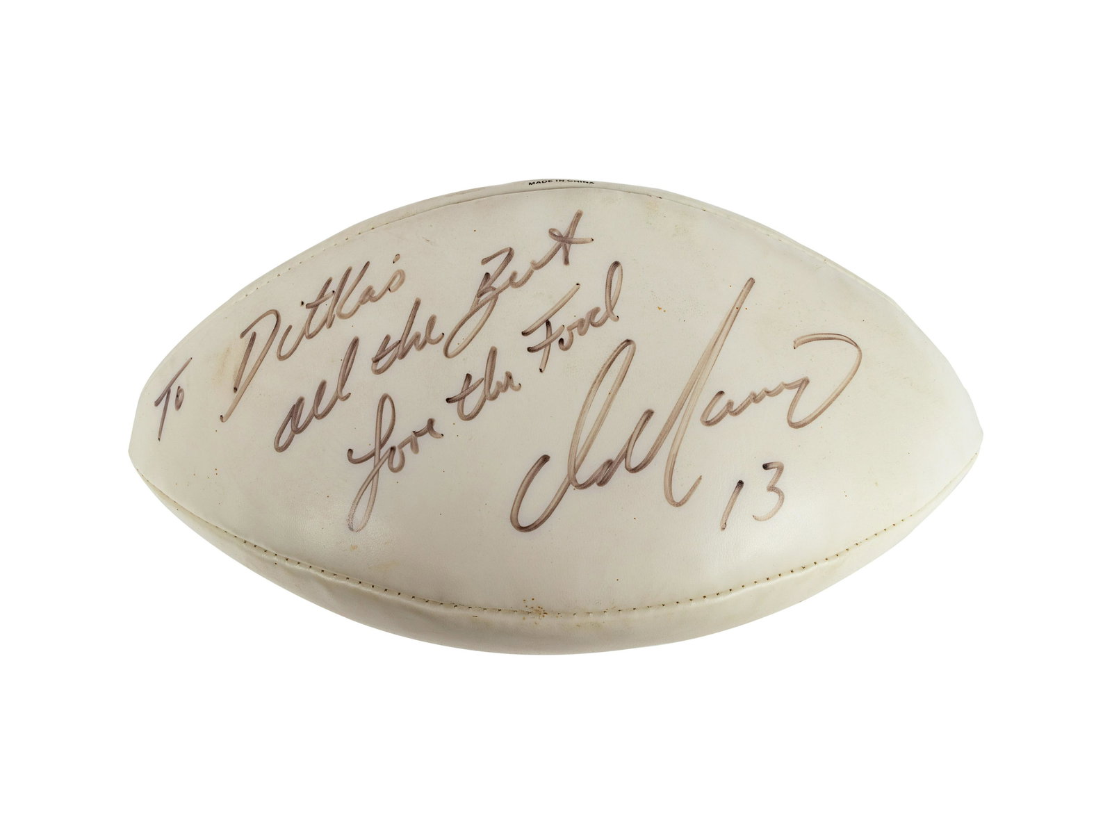 A Dan Marino Signed Autograph Football Gifted to Mike Ditka Formerly Displayed at Mike Ditka's (1 of 3)